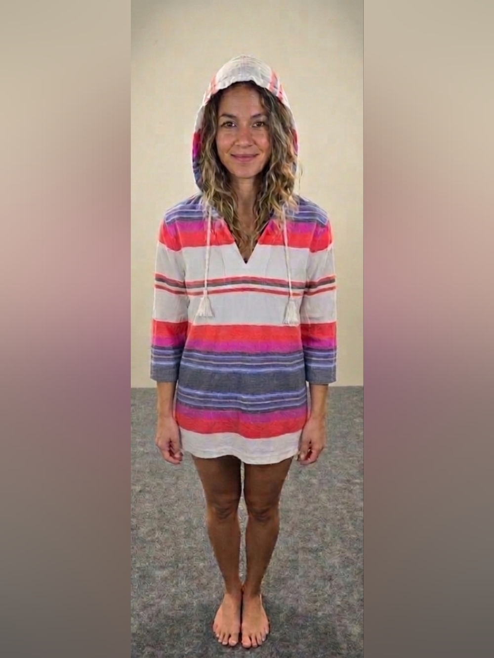 ​Tommy‎ Bahama Sunset Striped Tassel Hoodie Cover-up XS